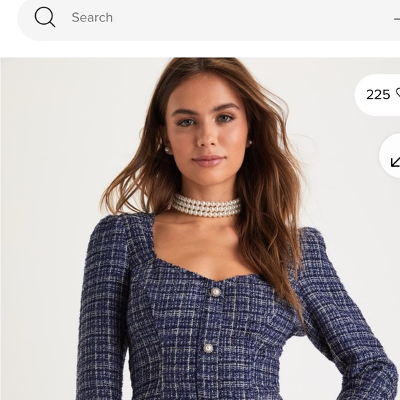 Lulus Blue Tweed Jacket with Pearl Buttons size L - Picture 2 of 4